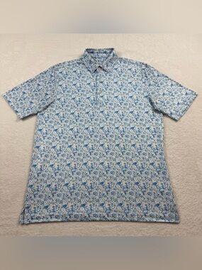 Campia polo golf shirt men’s size M blue paisley floral stretch performance